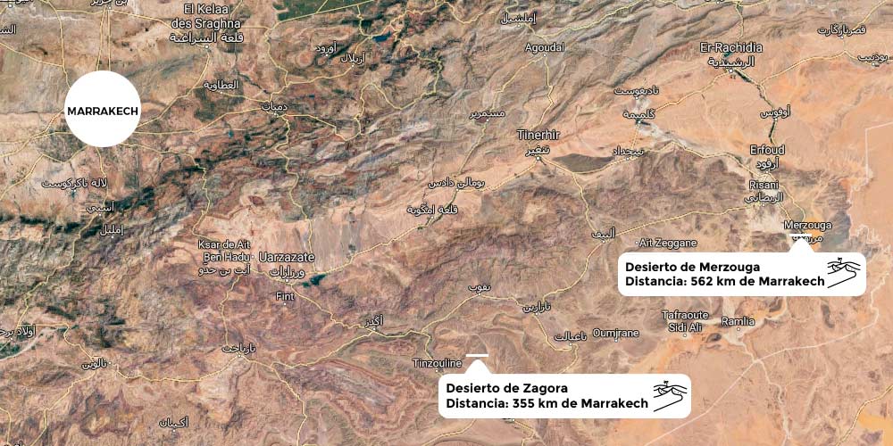 Mapa desiertos Marrakech Marruecos